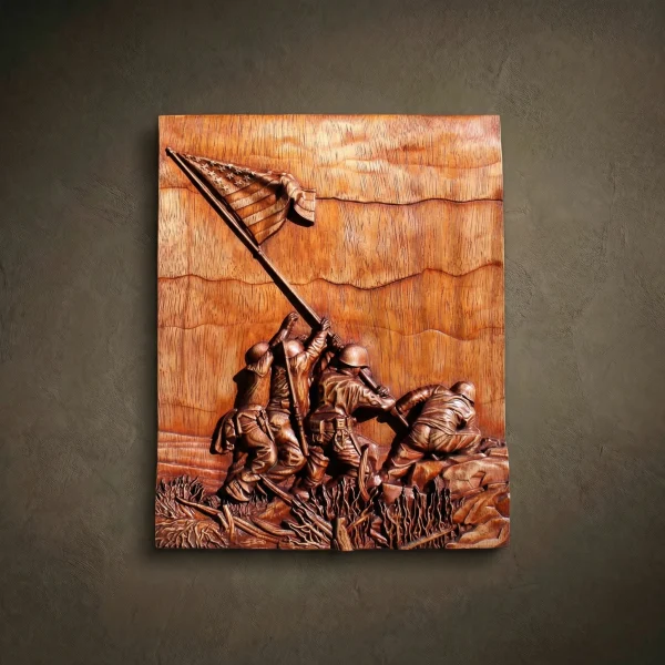 Iwo Jima Wood Carving, Marine Hero Flag, Patriotic Wall Decor