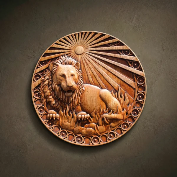 Iroko Wood Leo Zodiac Carving - Horoscope Wall Art