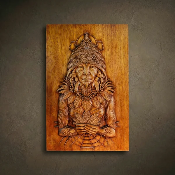 Wood Carved Shaman Woman Art, Pagan Altar Decor