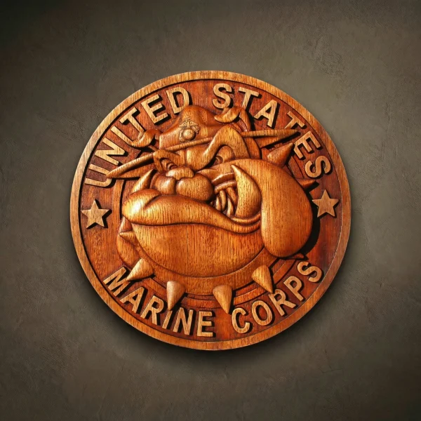 American Marine Wood Carving, USMC Bulldog Wall Plaque
