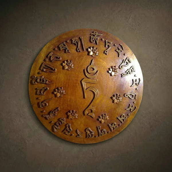 Om Mani Padme Hung Wood Carving, Buddhism Spiritual Wall Decor